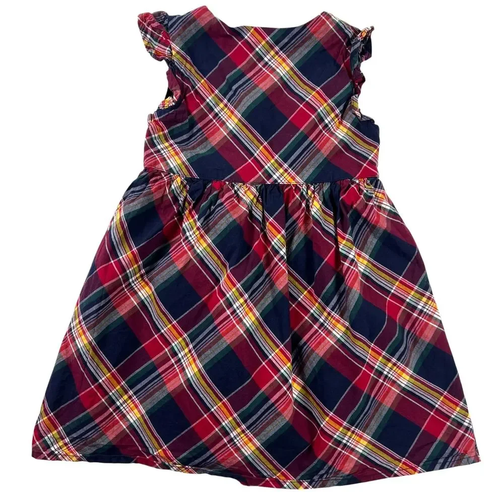 Gymboree Toddler Dress 4T Red Madras Plaid Apple Button Ruffle Cap Sleeve Cotton